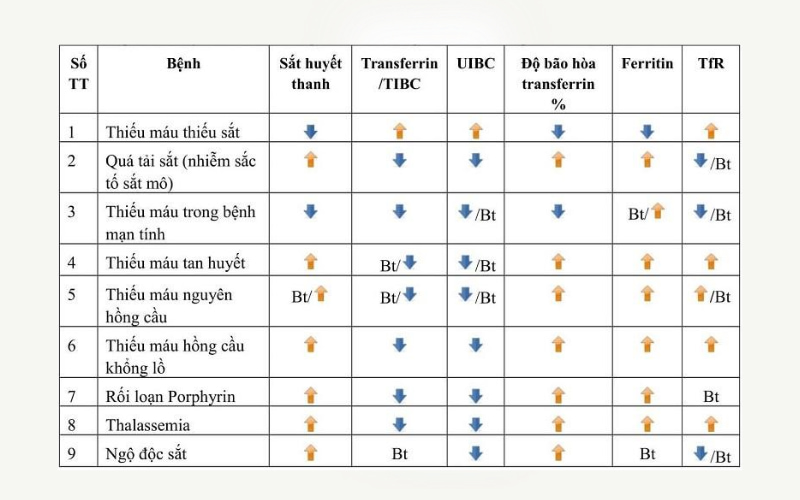 Một số thông số tham khảo trong kết quả xét nghiệm sắt huyết thanh