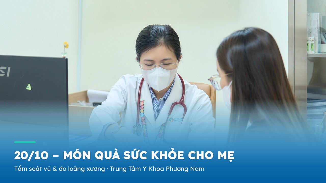 Bác sĩ nữ tư vấn tầm soát vú và đo loãng xương cho khách hàng – Trung Tâm Y Khoa Phương Nam