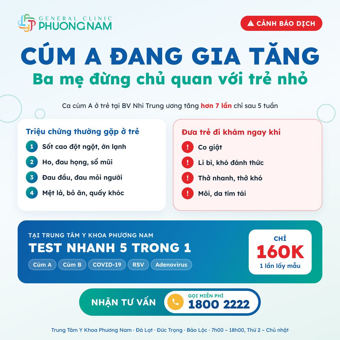 Triệu chứng cúm A ở trẻ và test nhanh 5 trong 1 tại Trung Tâm Y Khoa Phương Nam